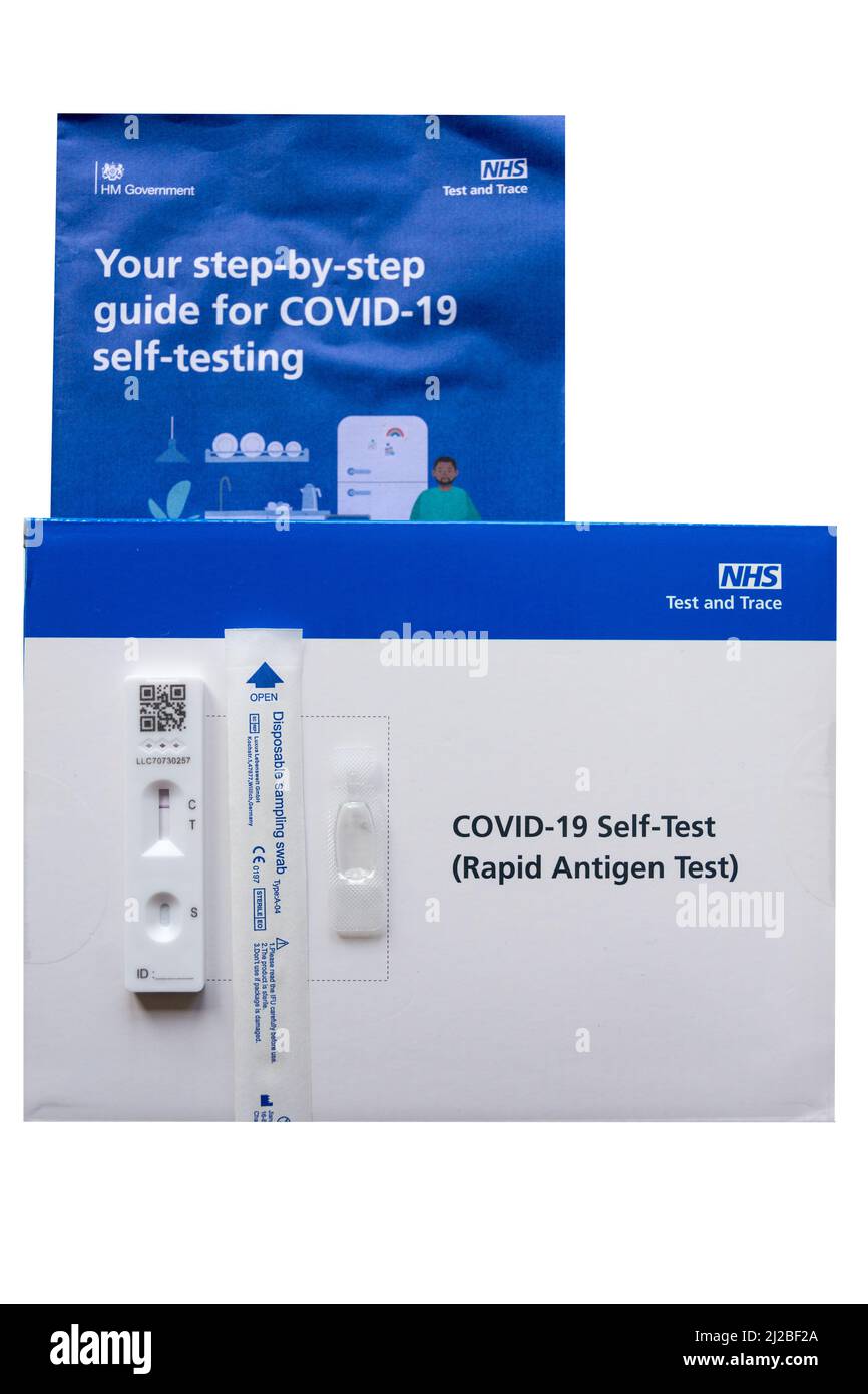 NHS Test und Trace Covid Lateral Flow Selbsttest-Kit Stockfoto
