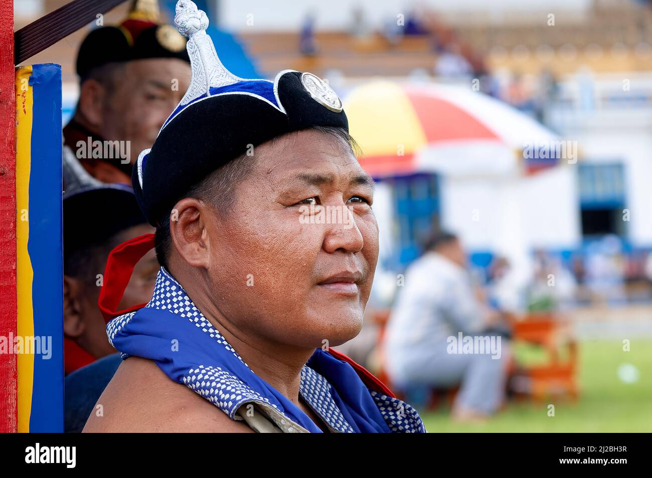 Mongolei. Wrestling Games auf dem Naadam Festival in Ulaanbaatar Stockfoto