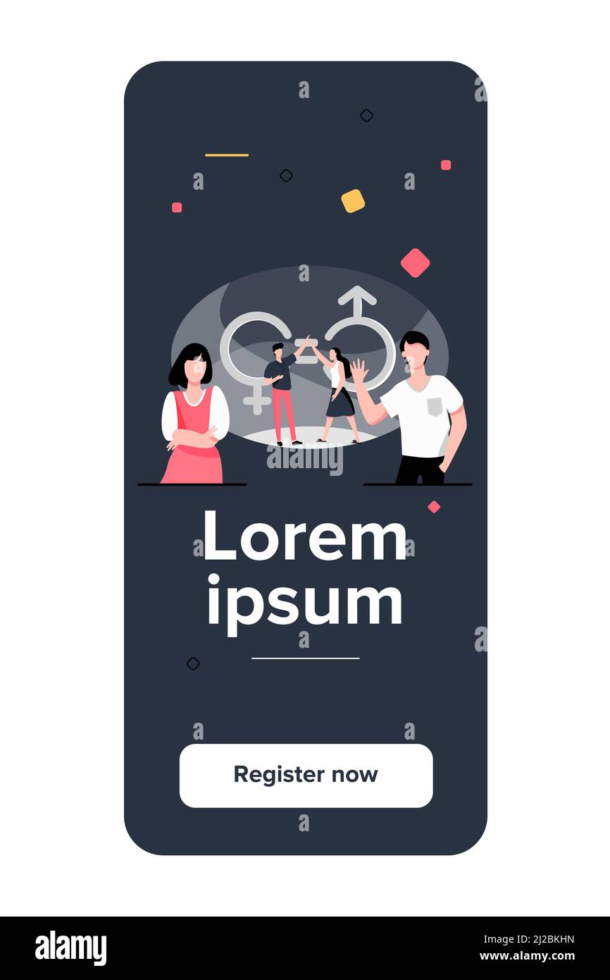 Mann und Frau geben hohe fünf. Männliche und weibliche Zeichen mit Geschlechtsymbolen und gleichen Marken. Vektor-Illustration für Gleichheit, Diskriminierung, Tauchen Stock Vektor