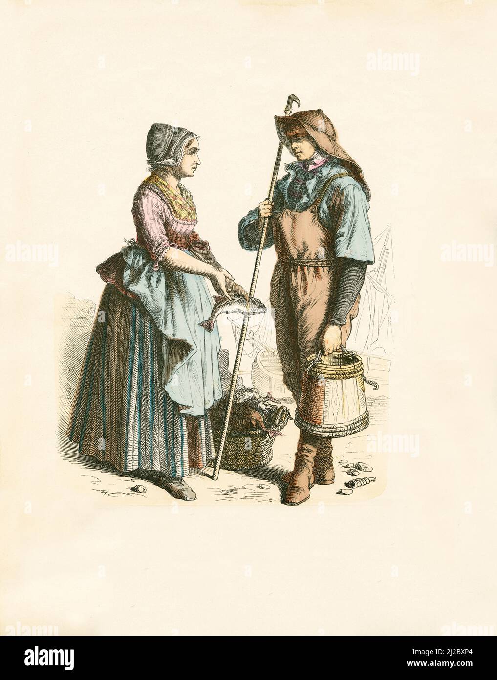 Dutch Folk Dress, Scheveningen, Ende 19. Jahrhundert, Illustration, The History of Costume, Braun & Schneider, München, Deutschland, 1861-1880 Stockfoto