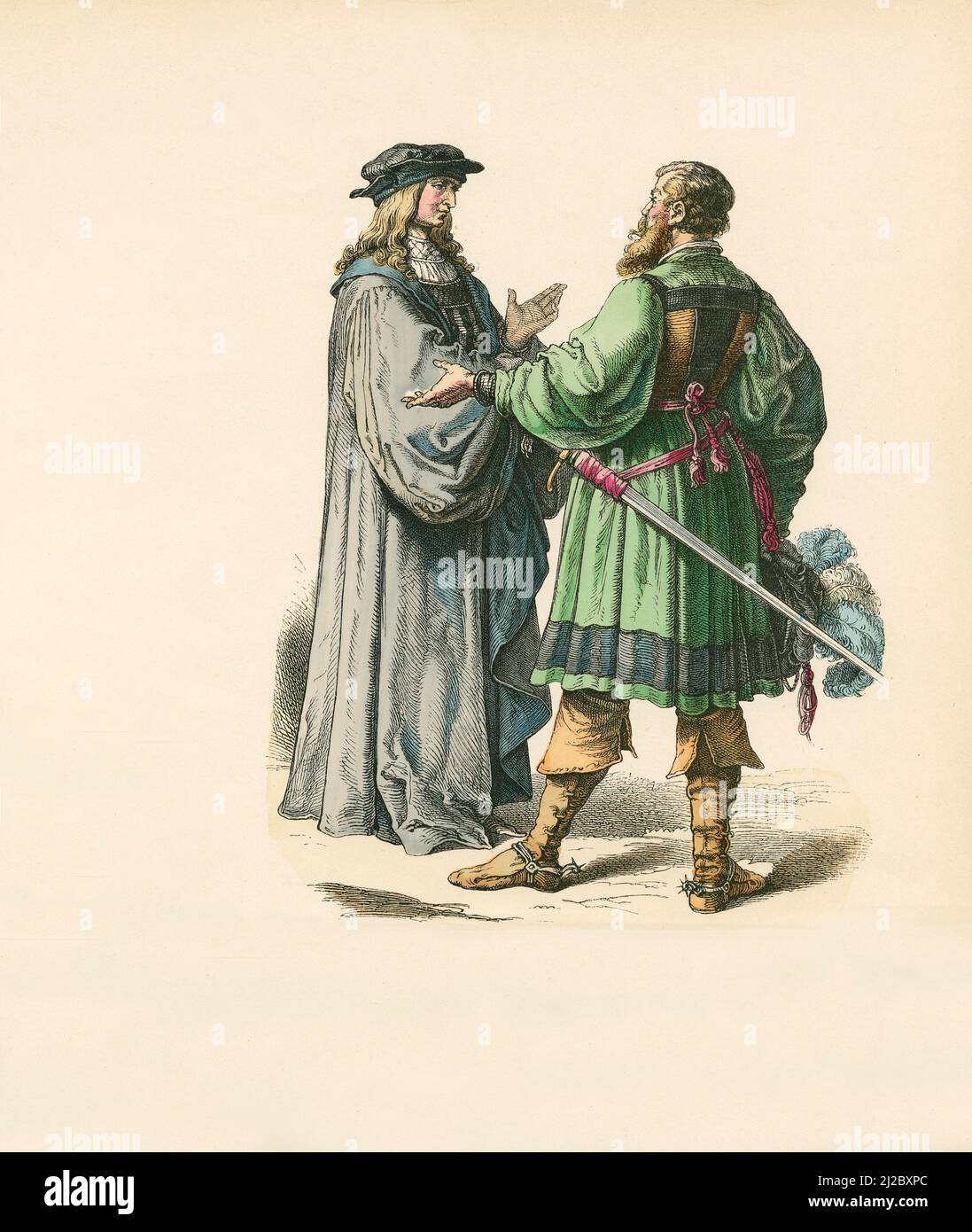 Deutscher Magistrat und Ritter, 1. Drittel des 16.. Jahrhunderts, Illustration, die Geschichte des Kostüms, Braun & Schneider, München, Deutschland, 1861-1880 Stockfoto