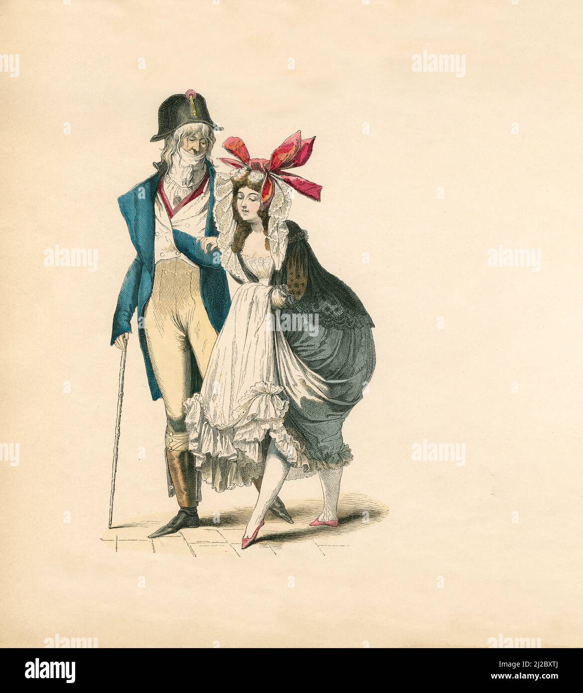 French Incroyables, 1794, Illustration, The History of Costume, Braun & Schneider, München, Deutschland, 1861-1880 Stockfoto