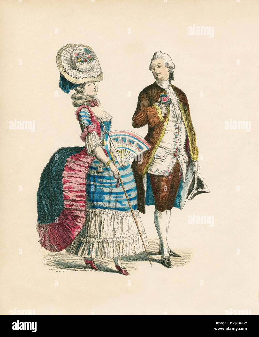 Französische Kostüme, 1780, Illustration, die Geschichte des Kostüms, Braun & Schneider, München, Deutschland, 1861-1880 Stockfoto