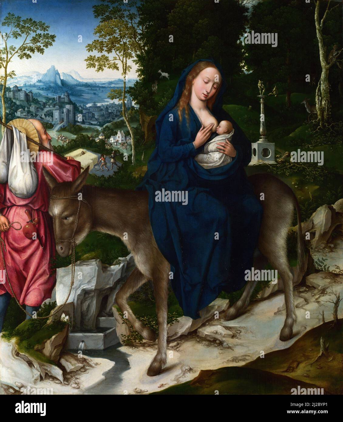Die Flucht nach Ägypten durch die Werkstatt von Goswin van der Weyden oder Goossen van der Weyden (1455–1543), Öl auf Eiche, c. 1516 Stockfoto