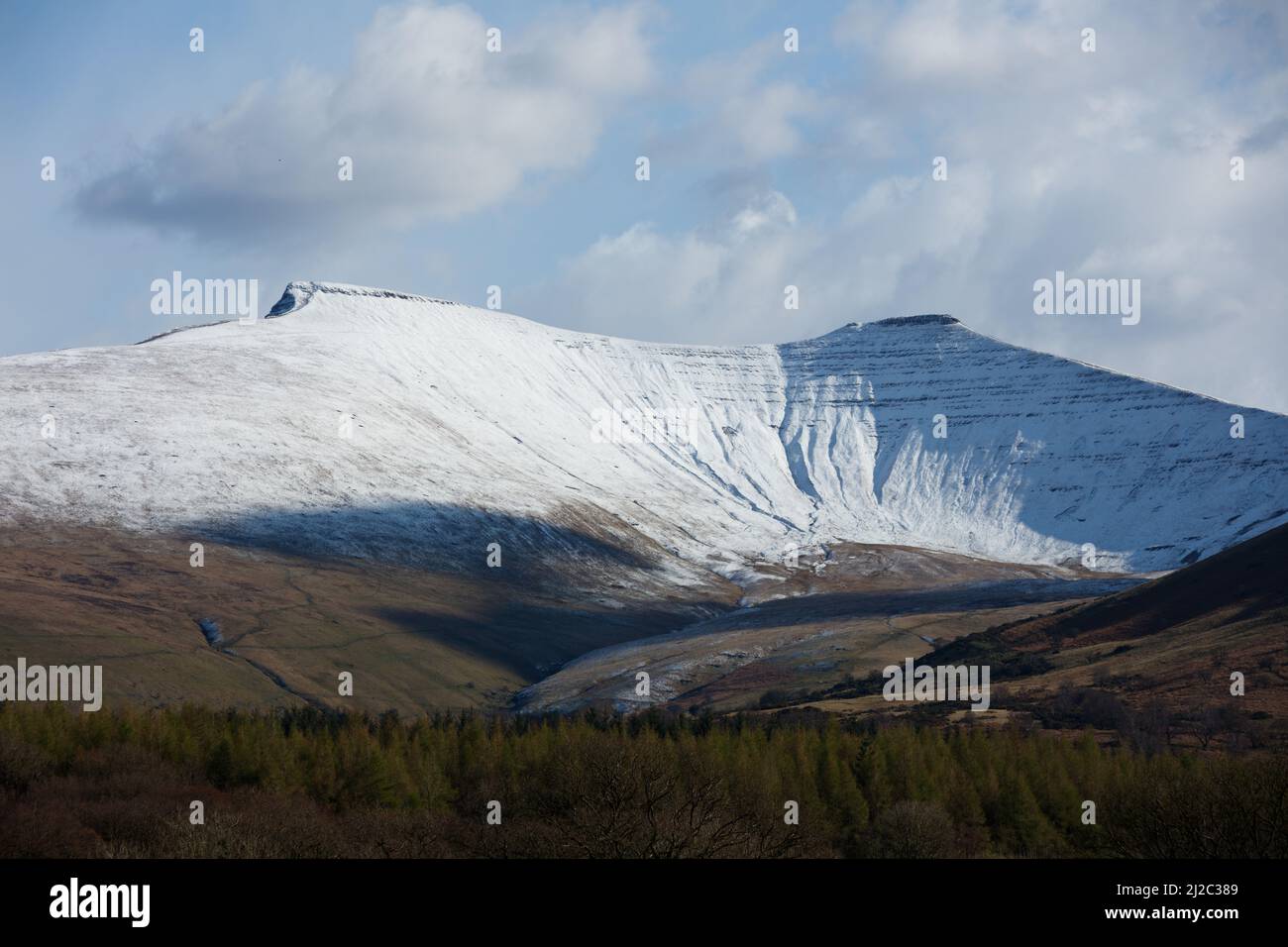 Libanus, Brecon Beacons, South Wales, Großbritannien. 31. März 2022. Wetter in Großbritannien: Schnee auf den Brecon Beacons heute Nachmittag. Quelle: Andrew Bartlett/Alamy Live News Stockfoto