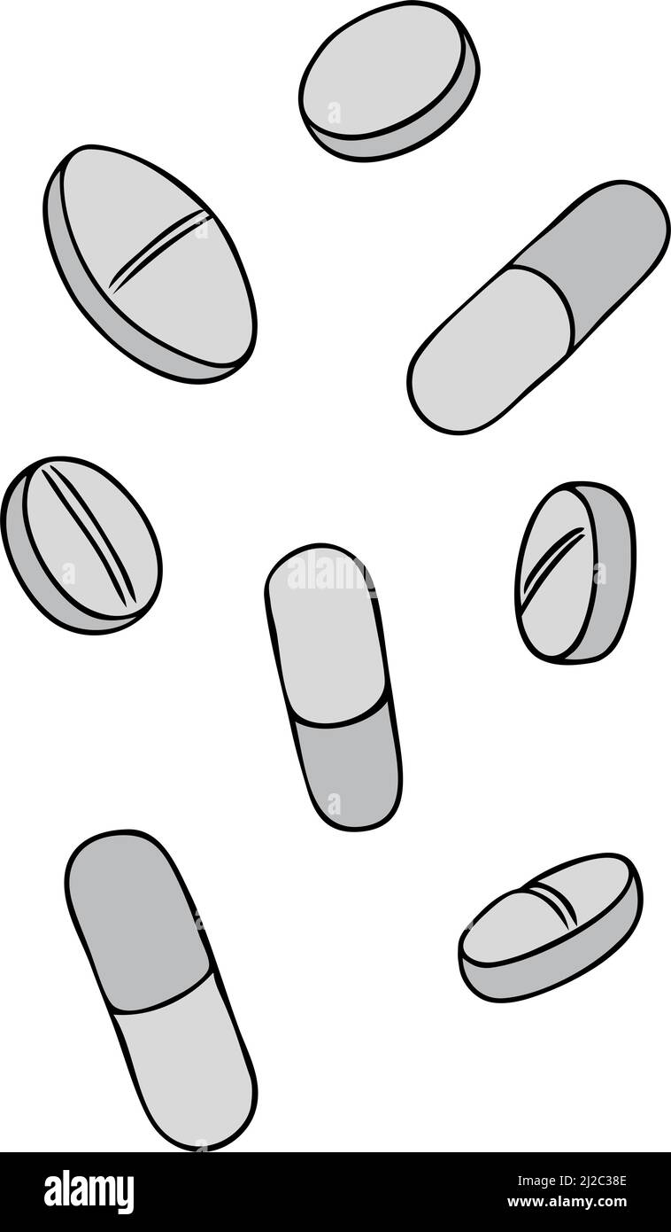 Medicine Pillen, Zeichnung Vektor Illustration. Stock Vektor