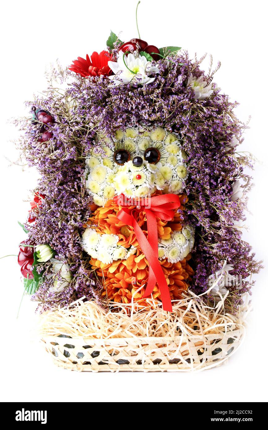 Blumenstrauß in Form eines Igels Stockfoto