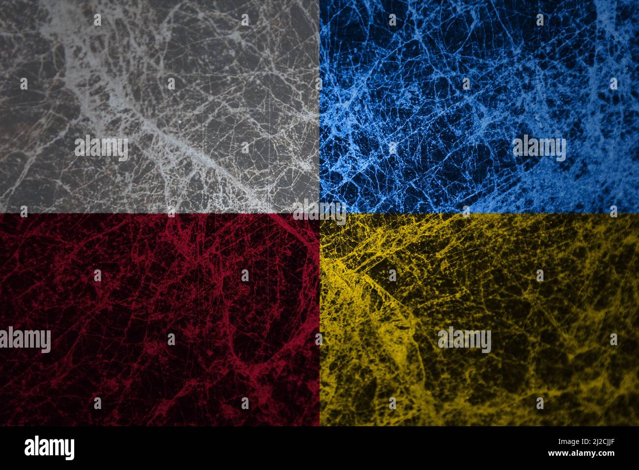 Polen und die Ukraine zwei Flaggen zusammen. Polen Ukraine Beziehungen Allianz und Handel, Reisen, Tourismus concep. Polen hilft der Ukraine im Krieg. Stoppen Sie das Kriegskonzept. Stockfoto