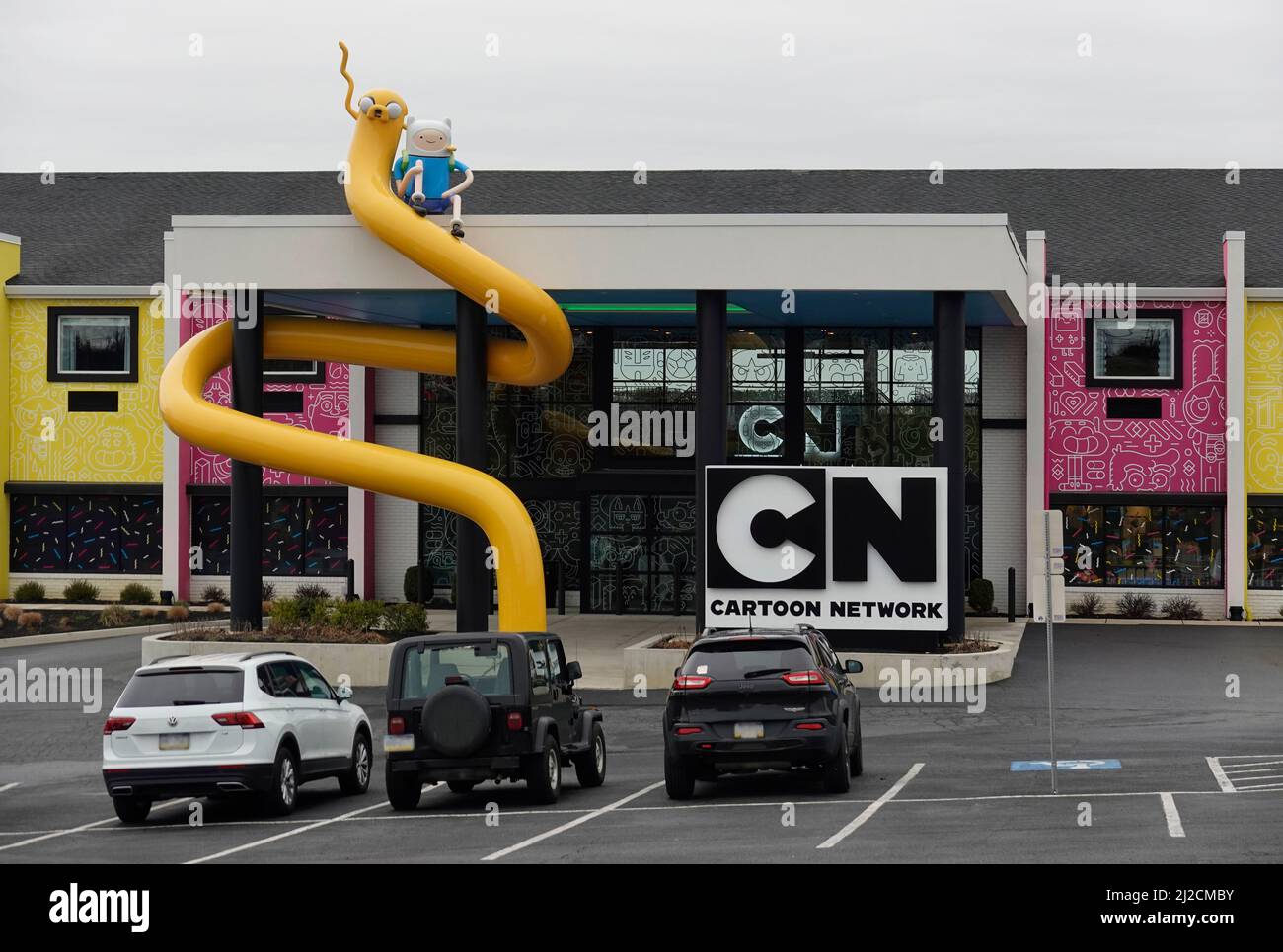 Vordereingang des Cartoon Network Hotels in Lancaster, PA Stockfoto