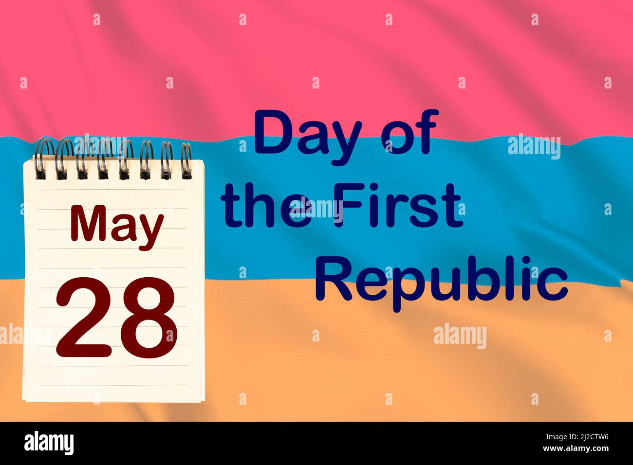 Die Feier des Armenientages der ersten Republik mit der Flagge und dem Kalender, der den 28. Mai anzeigt Stockfoto