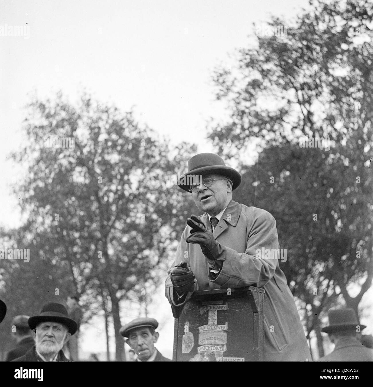 Ein Sprecher in der Speakers' Corner im Hyde Park ca. 1947 Stockfoto