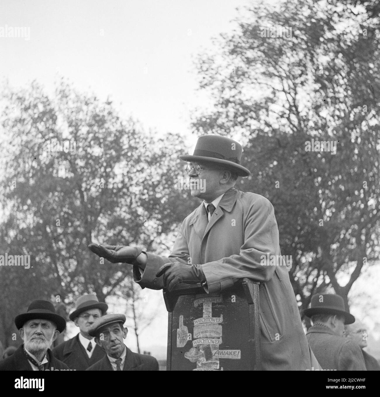 Ein Sprecher in der Speakers' Corner im Hyde Park ca. 1947 Stockfoto