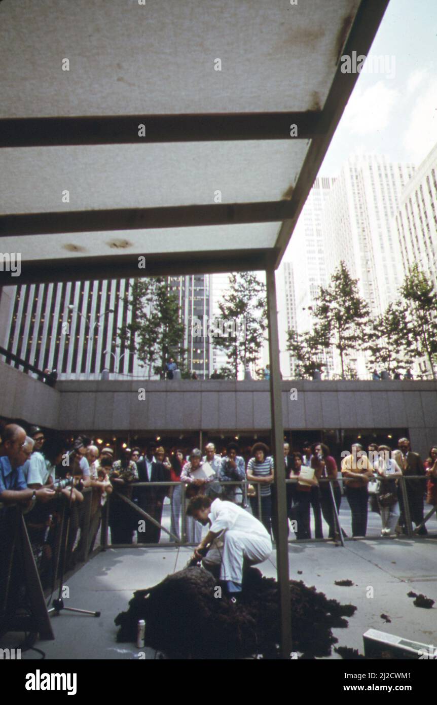 Sheepshearing, eine der Demonstrationen im Rockefeller Center Festival der Volkskunst und des Handwerks Ca. 1973 Stockfoto