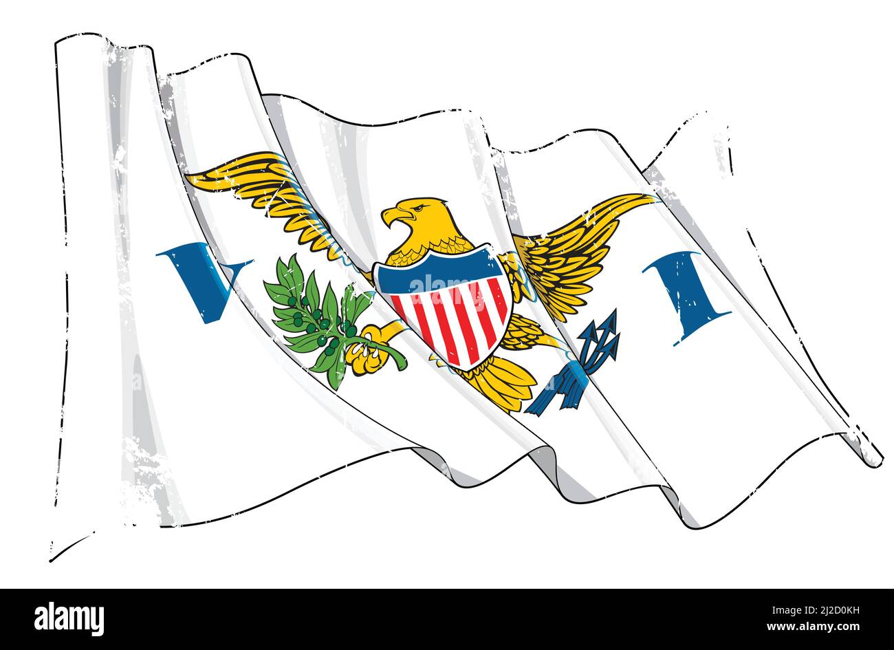 Vektor Strukturierte Grunge Illustration einer winkenden Flagge der amerikanischen Jungferninseln. Alle Elemente übersichtlich auf klar definierten Ebenen und Gruppen. Stock Vektor