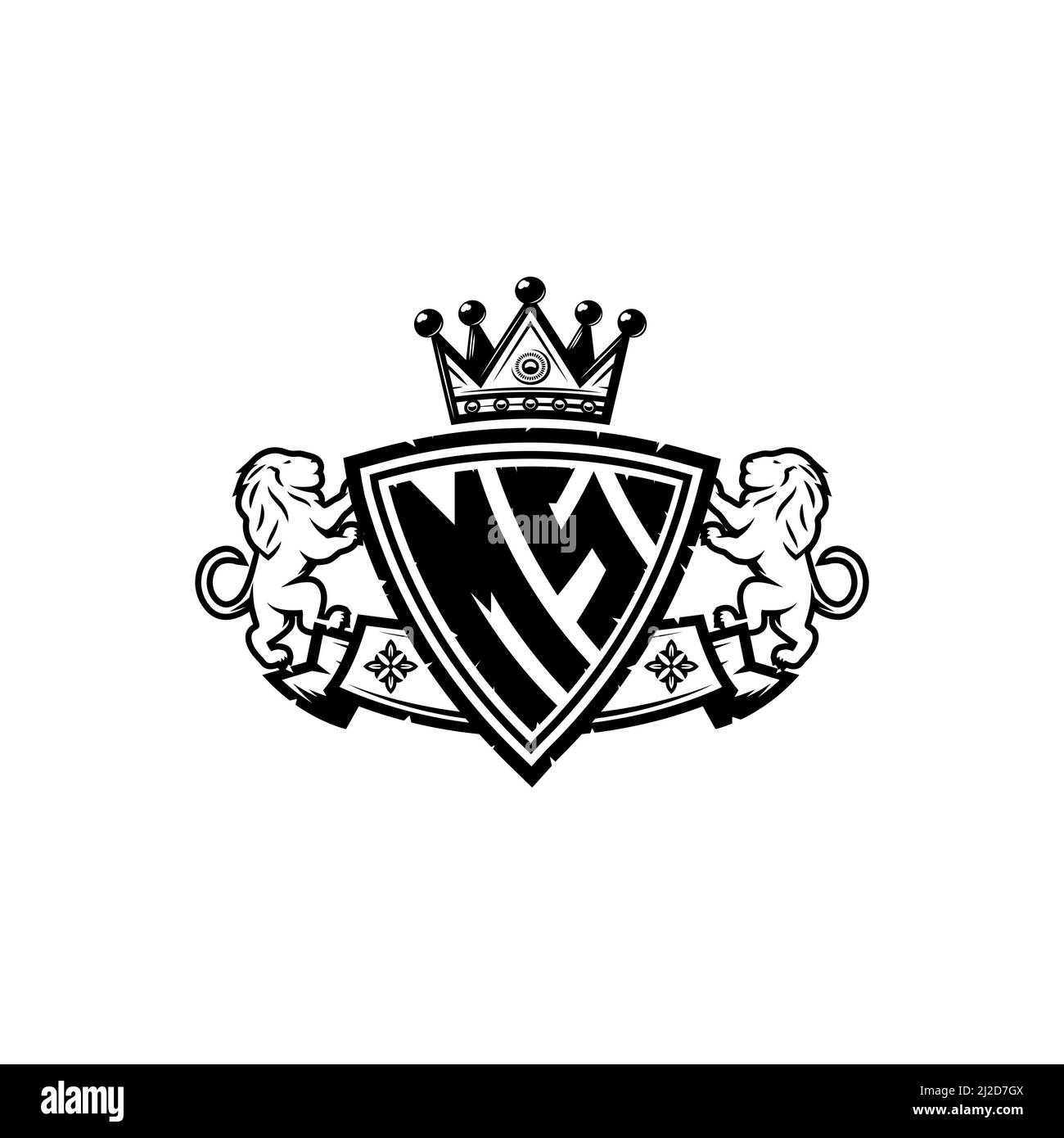 MS Monogram Logo-Buchstabe mit schlichtem Schild im Kronenstil. Luxuriöses Monogramm, Löwen Luxus-Logo, Stock Vektor