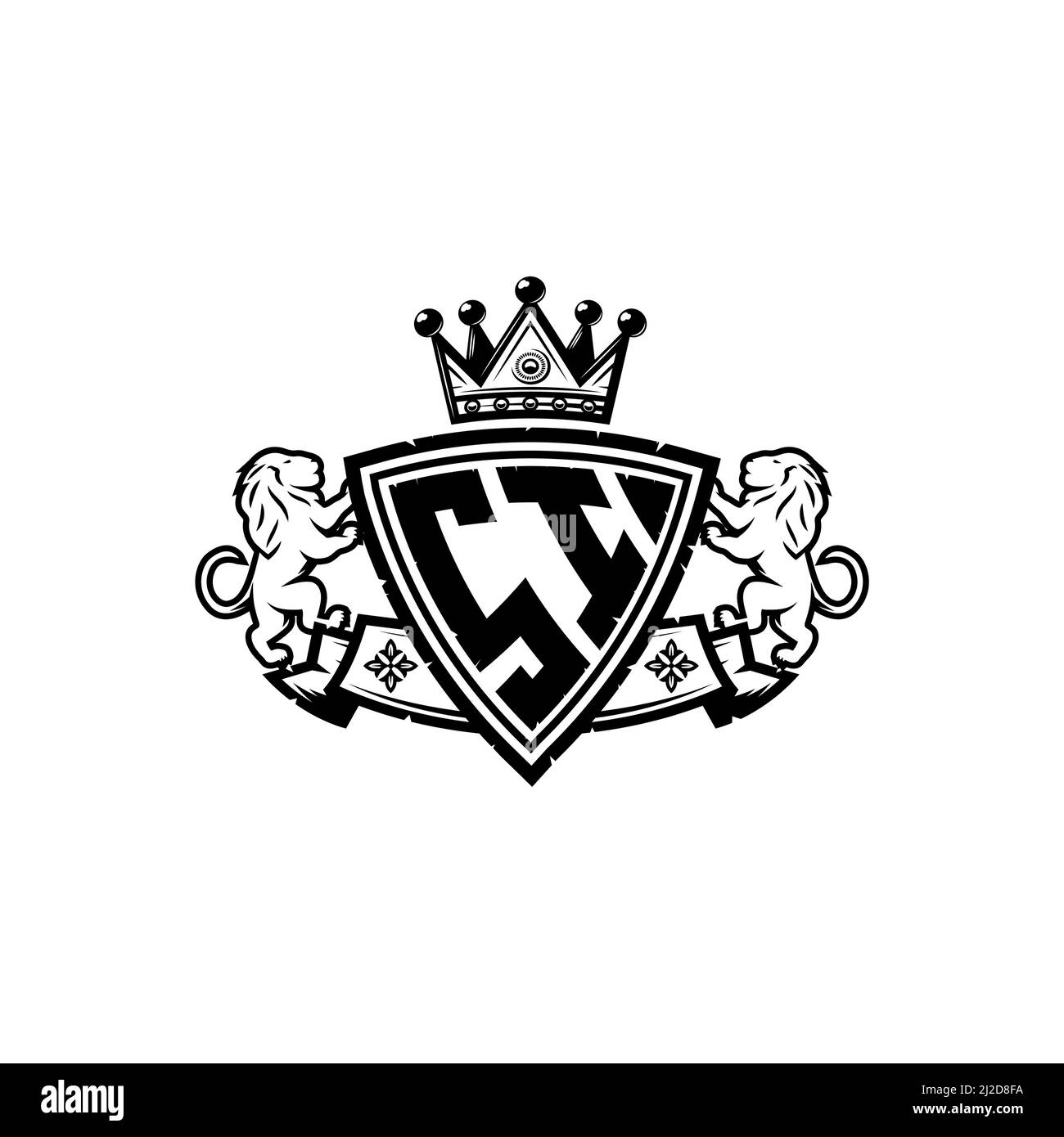 SI Monogram Logo-Buchstabe mit schlichtem Schild im Kronenstil. Luxuriöses Monogramm, Löwen Luxus-Logo, Stock Vektor