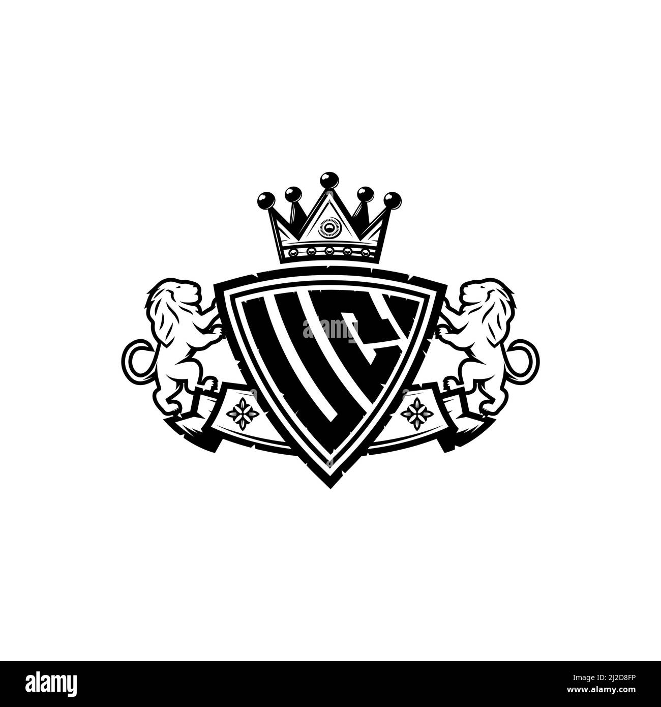 UQ Monogram-Logo mit schlichtem Schild im Kronenstil. Luxuriöses Monogramm, Löwen Luxus-Logo, Stock Vektor