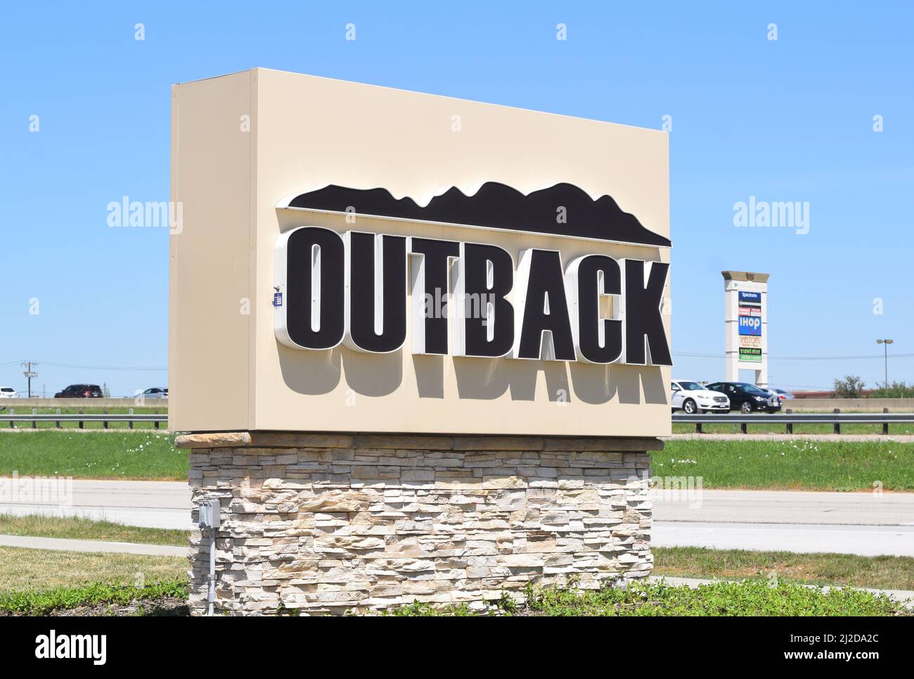 Schild für Outback Steakhouse in den Glade Parks in Euless, TX Stockfoto