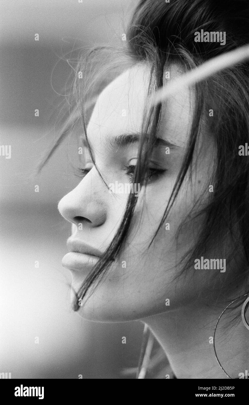 Beatrice Dalle, französische Schauspielerin, Fotoanruf in London, um für den neuen Film Betty Blue zu werben, abgebildet am 1.. September 1986. Stockfoto