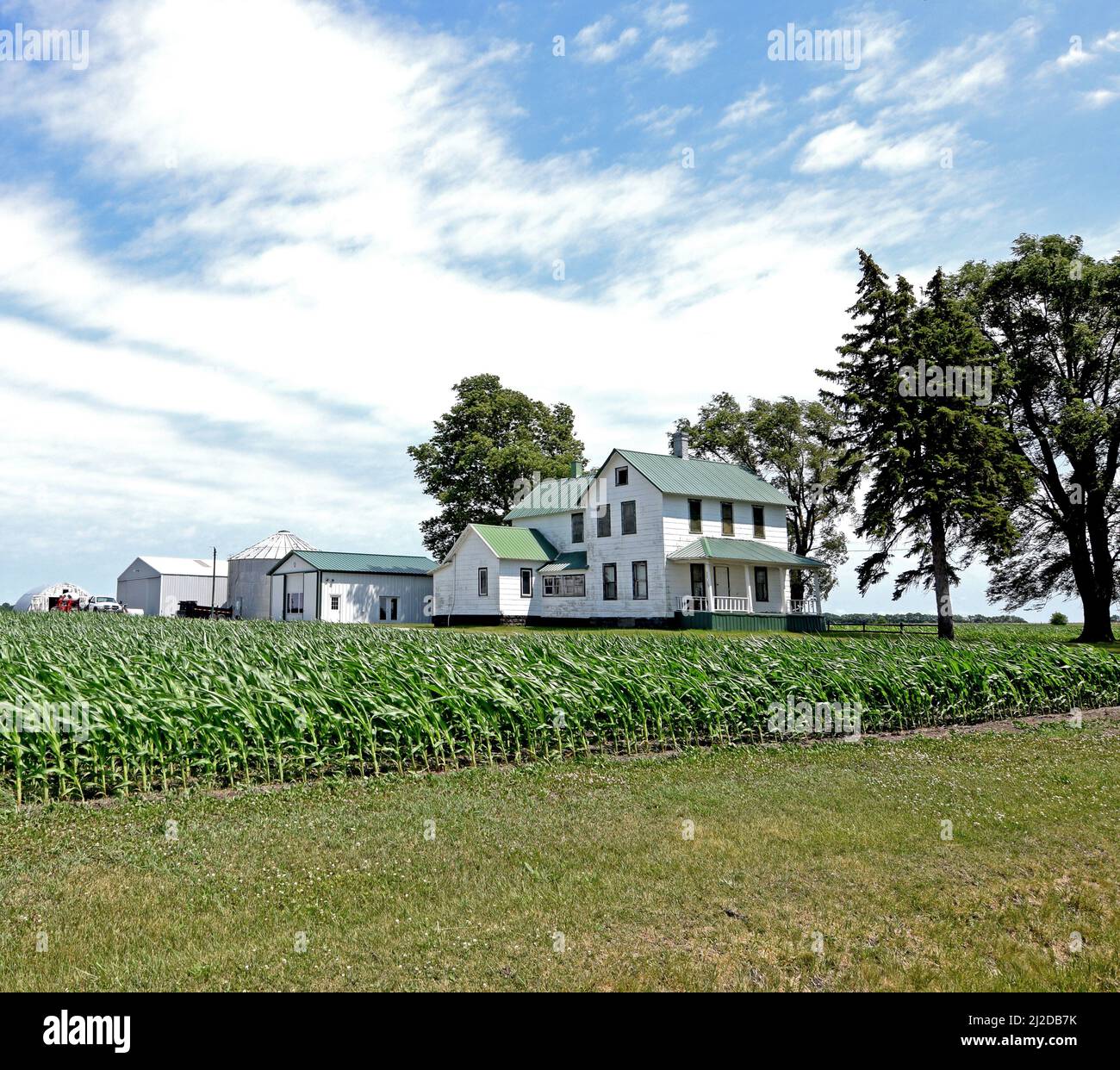 Großes Bauernhaus auf Ackerland nördlich von Woodworth, Illinois an der US-Route 49 Stockfoto