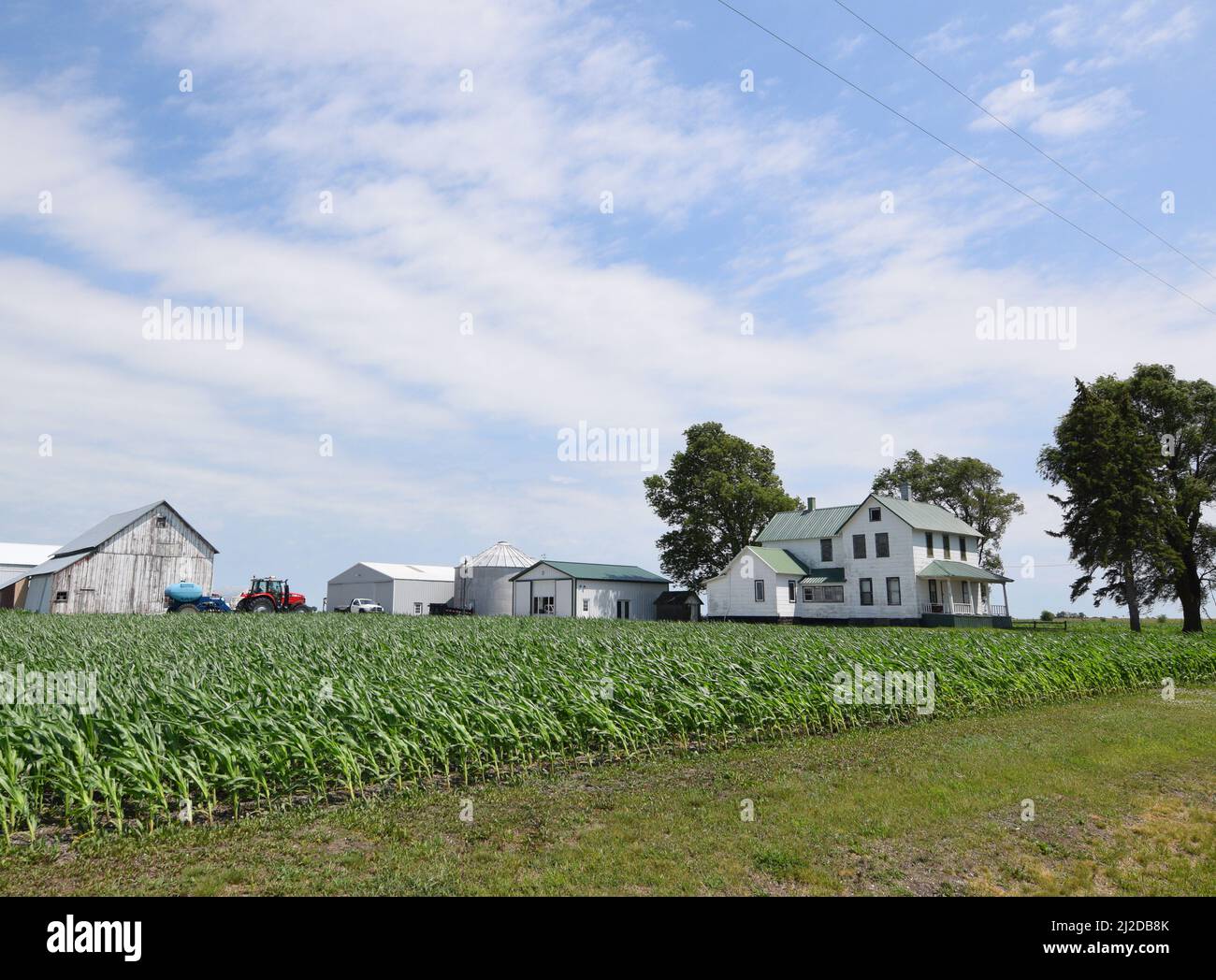 Großes Bauernhaus auf Ackerland nördlich von Woodworth, Illinois an der US-Route 49 Stockfoto
