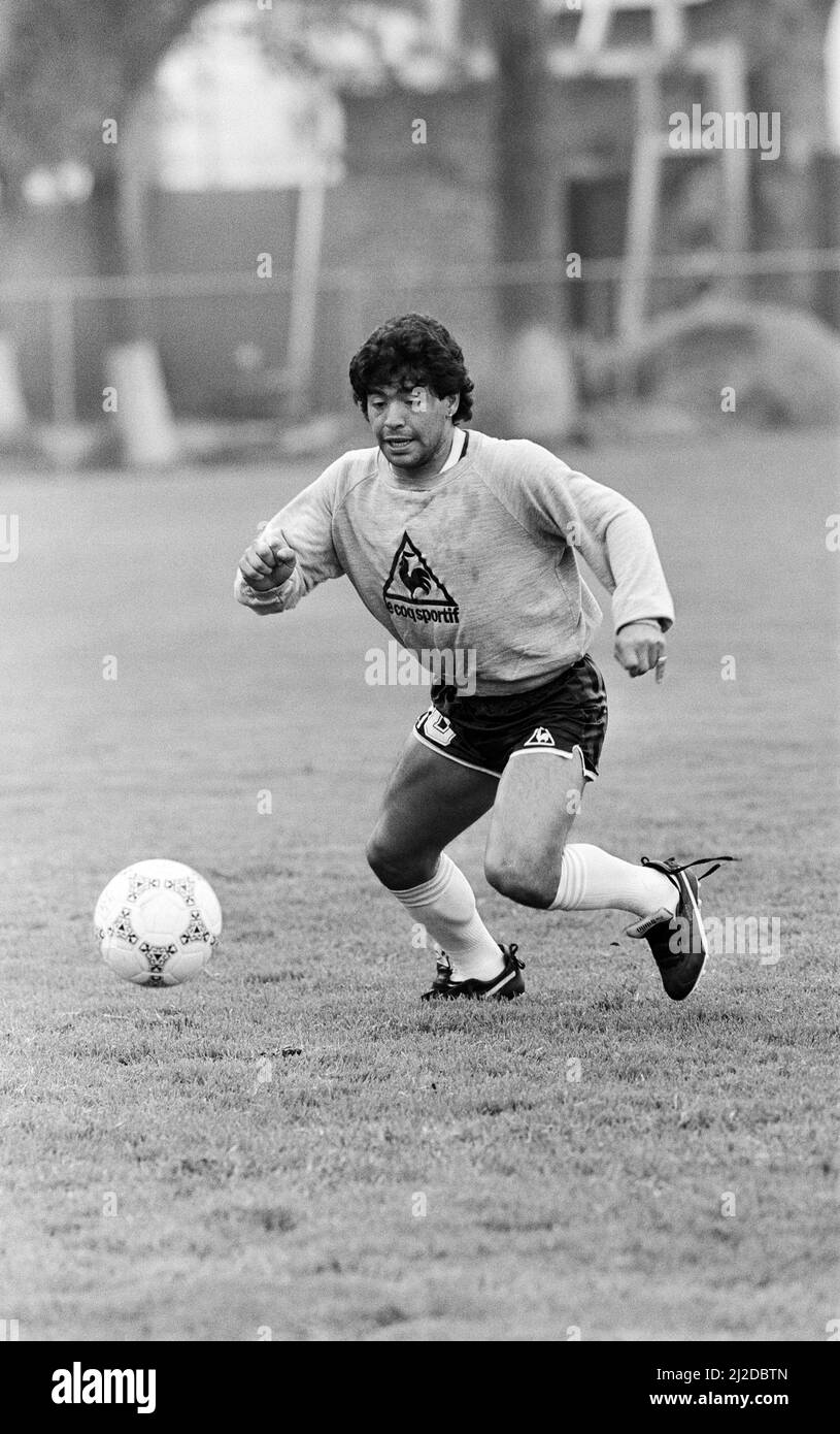 Fußball-Weltmeisterschaft 1986, Diego Maradona von Argentinien Ausbildung in Mexiko. 19.. Juni 1986. Stockfoto
