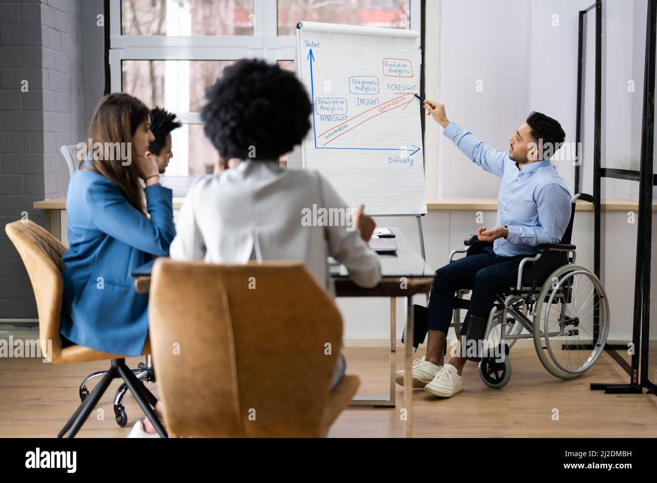 Person Mit Behinderung Bei Der Präsentation Im Bildungsmeeting Stockfoto