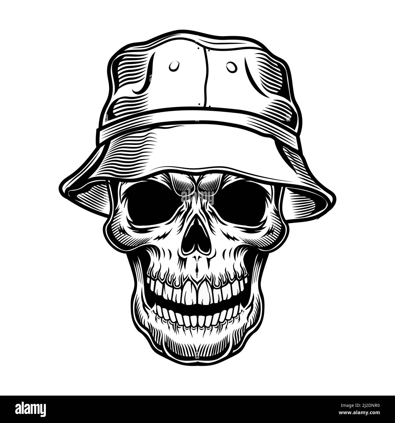 Retro Schädel in panama Vektor-Illustration. Schwarzer toter Kopf des Touristen in Hut. Hawaii und tropischen Urlaub Konzept kann für retro Vorlage verwendet werden, Ban Stock Vektor