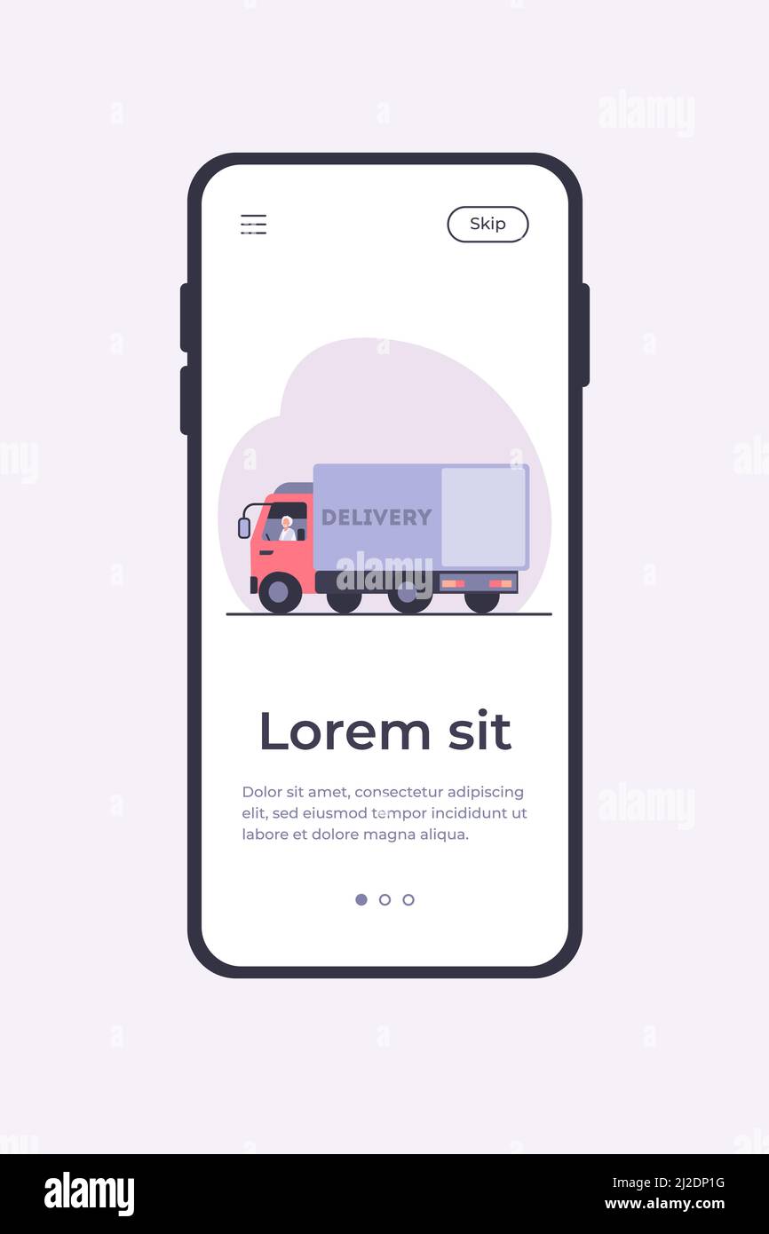 Älterer Fahrer, der im LKW sitzt. LKW, Straße, Transport flache Vektorgrafik. Lieferservice und Versandkonzept für Banner, Website-Design Stock Vektor