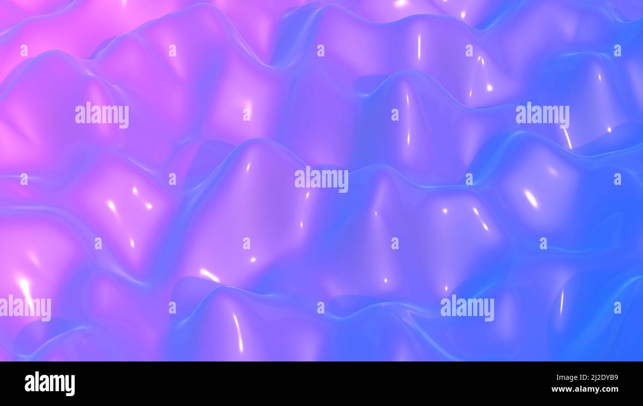 3D abstrakter flüssiger Hintergrund. Wellenoberfläche mit farbigem Gradienten und flüssiger Textur. Wissenschaftlicher, psychedelischer, surrealer Hintergrund. Hochwertige 3D-Illustration Stockfoto