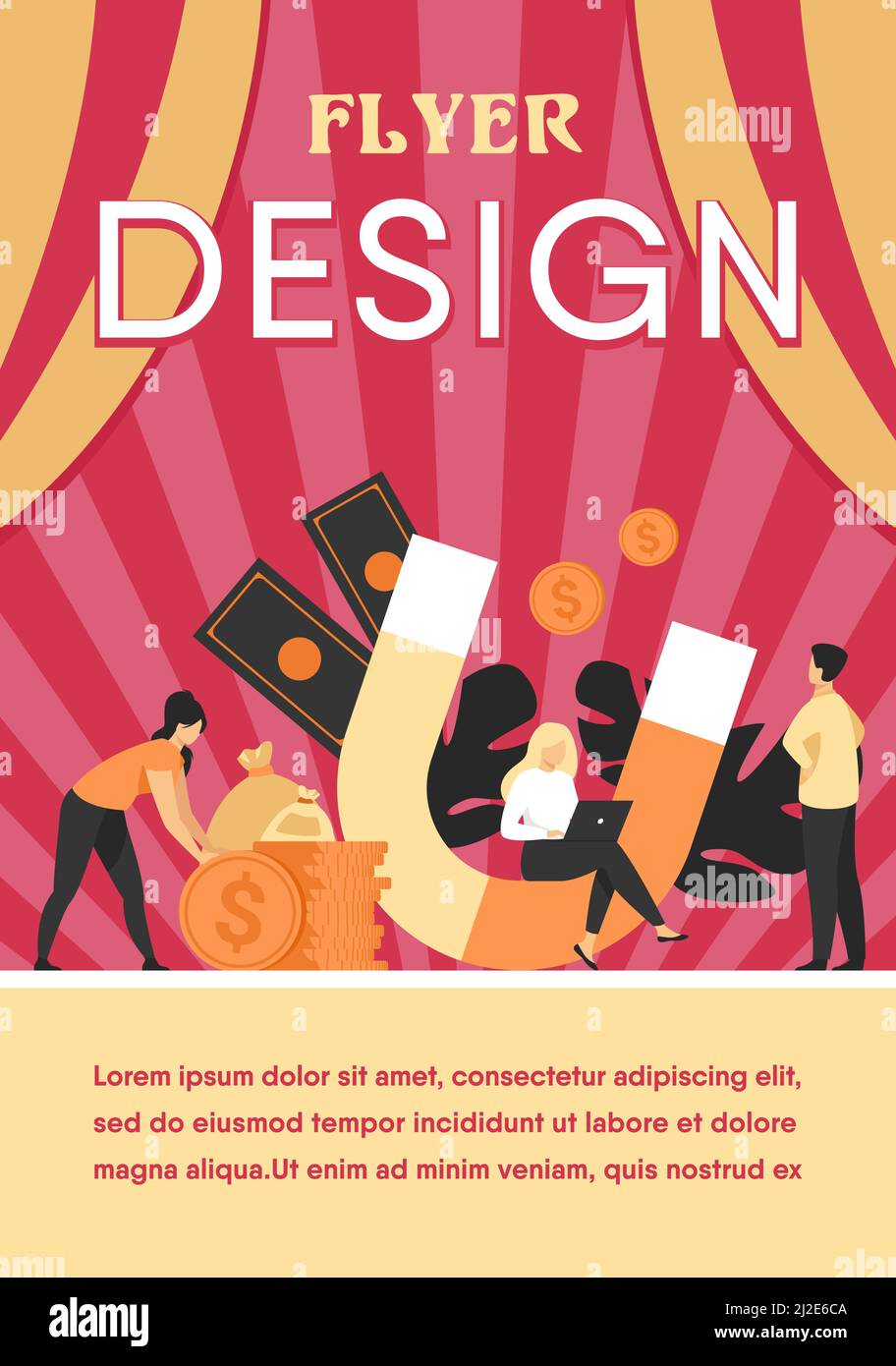 Einkommen und Geldattraktion. Menschen mit Magnet bekommen Bargeld. Vektor-Illustration für schnelle Darlehen, Einkommen, Investitionen, Gewinn, Finanzen, Erfolgskonzept Stock Vektor