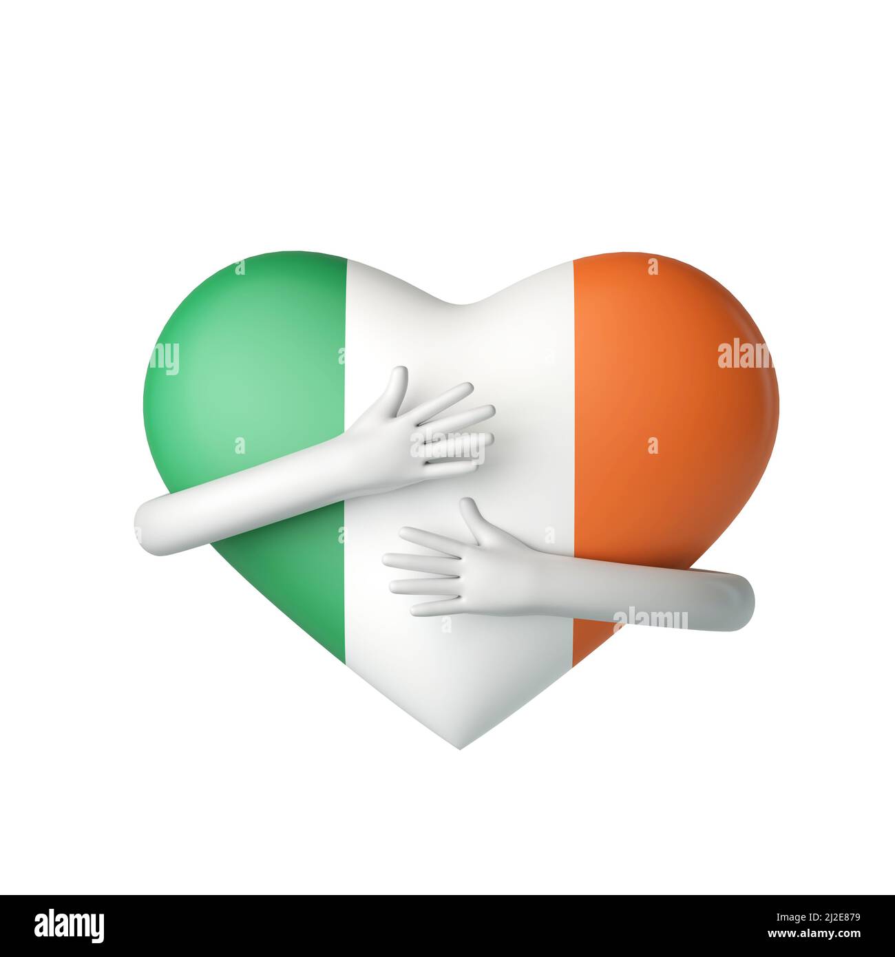 Das Herz der irischen Flagge wird mit Waffen umarmt. 3D Rendering Stockfoto