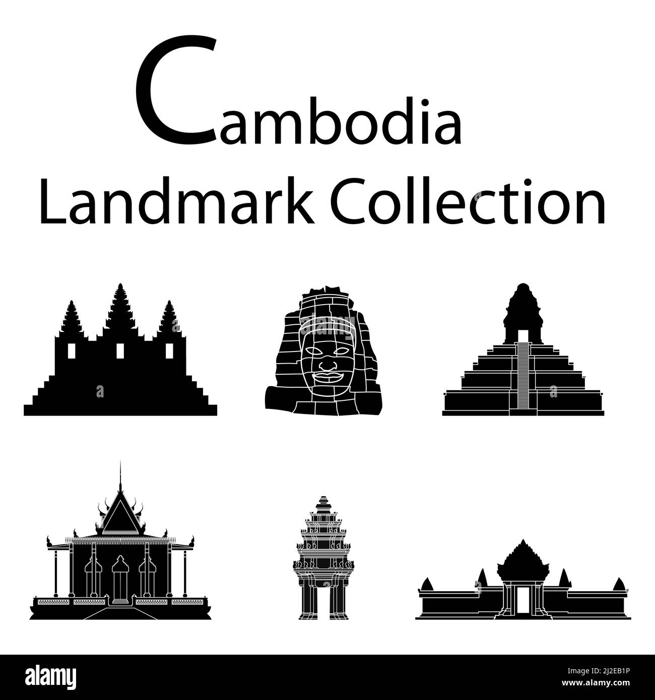 kambodscha top berühmten Wahrzeichen Silhouette Stil, Vektor-Illustration Stock Vektor