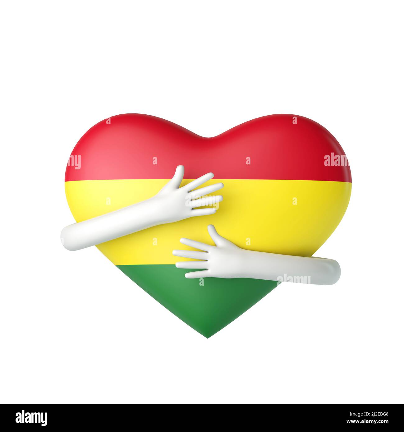 Boliviens Flaggenherz wird mit Waffen umarmt. 3D Rendering Stockfoto Boliviens Flaggenherz wird mit Waffen umarmt. 3D Rendering Stockfoto