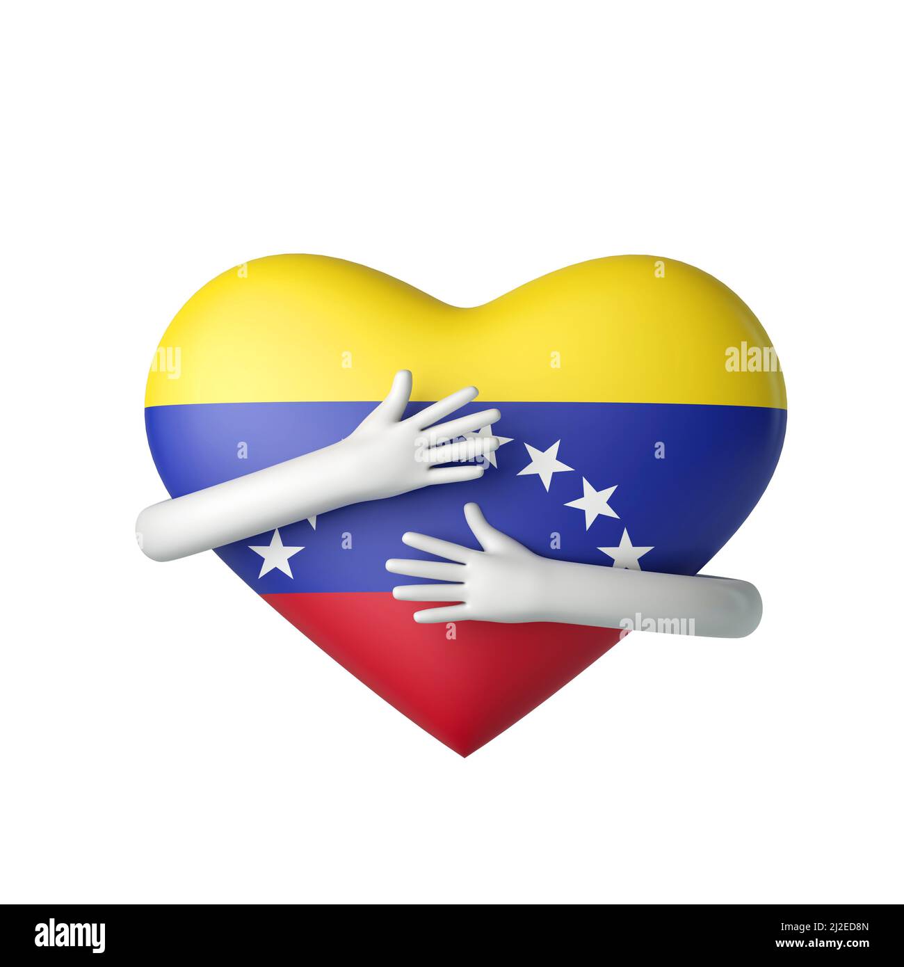 Herz der venezolanischen Flagge wird mit Waffen umarmt. 3D Rendering Stockfoto