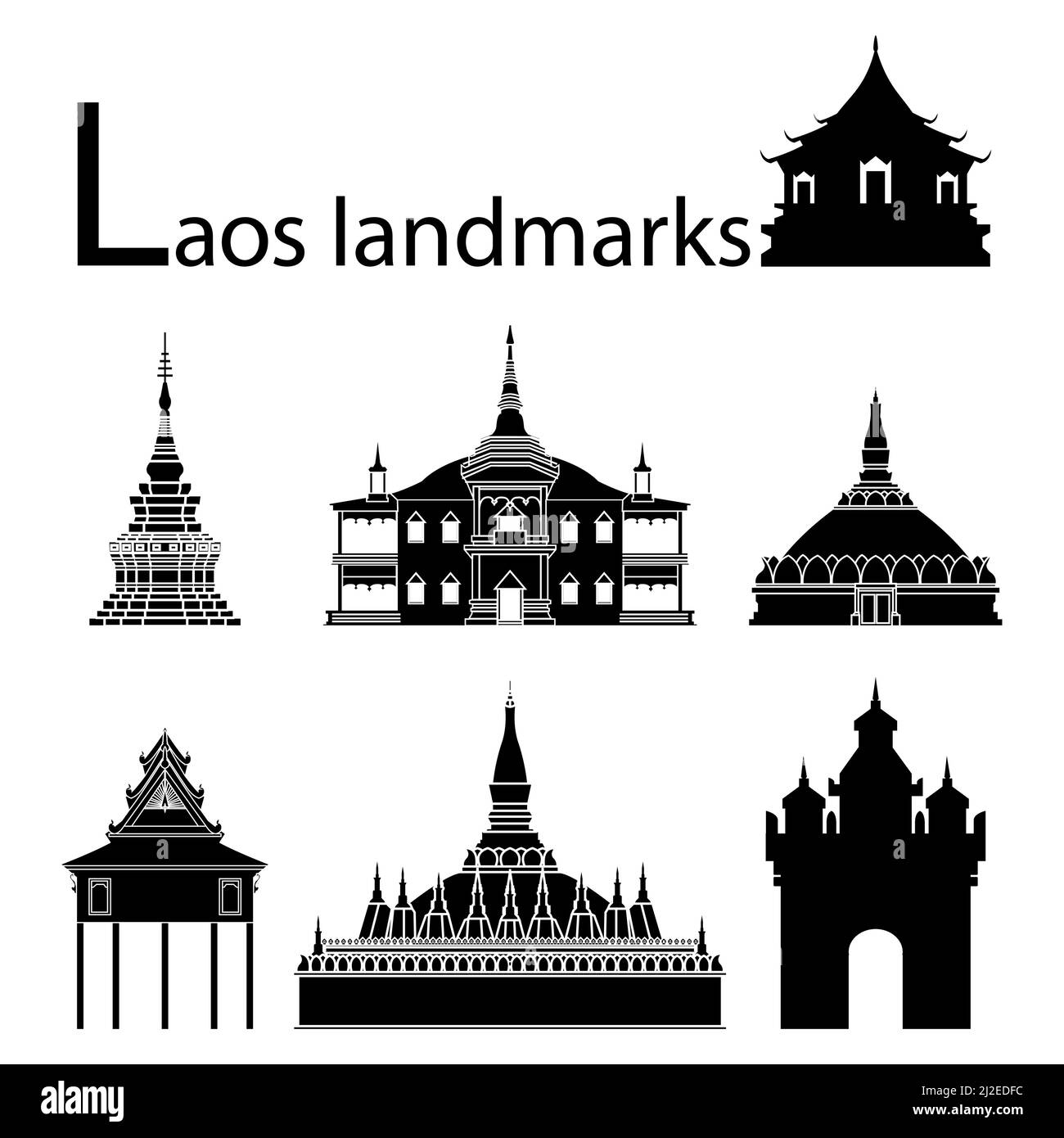 Asien top berühmten Wahrzeichen Silhouette Stil, Vektor-Illustration Stock Vektor