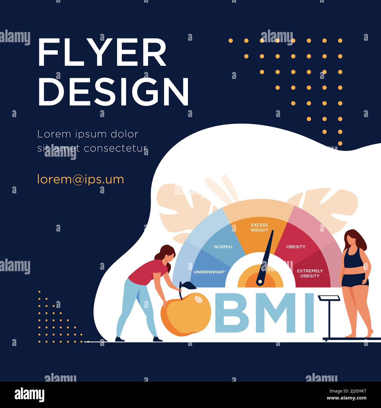 Winzige Frauen in der Nähe übergewichtigen Chart Skalen isoliert flache Vektor-Illustration. Cartoon weibliche Charaktere auf Diät mit Gewichtskontrolle mit BMI. Body-Mass-Index Stock Vektor