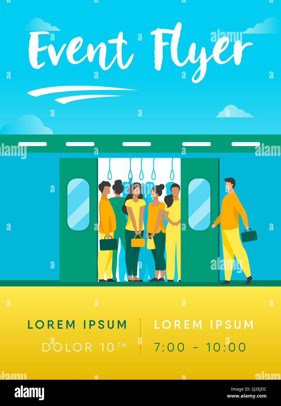 Viele Pendler, die mit der U-Bahn fahren. U-Bahn-Passagiere stehen in überfüllten U-Bahn-Wagen. Vektor-Illustration für den öffentlichen Verkehr, commu Stock Vektor