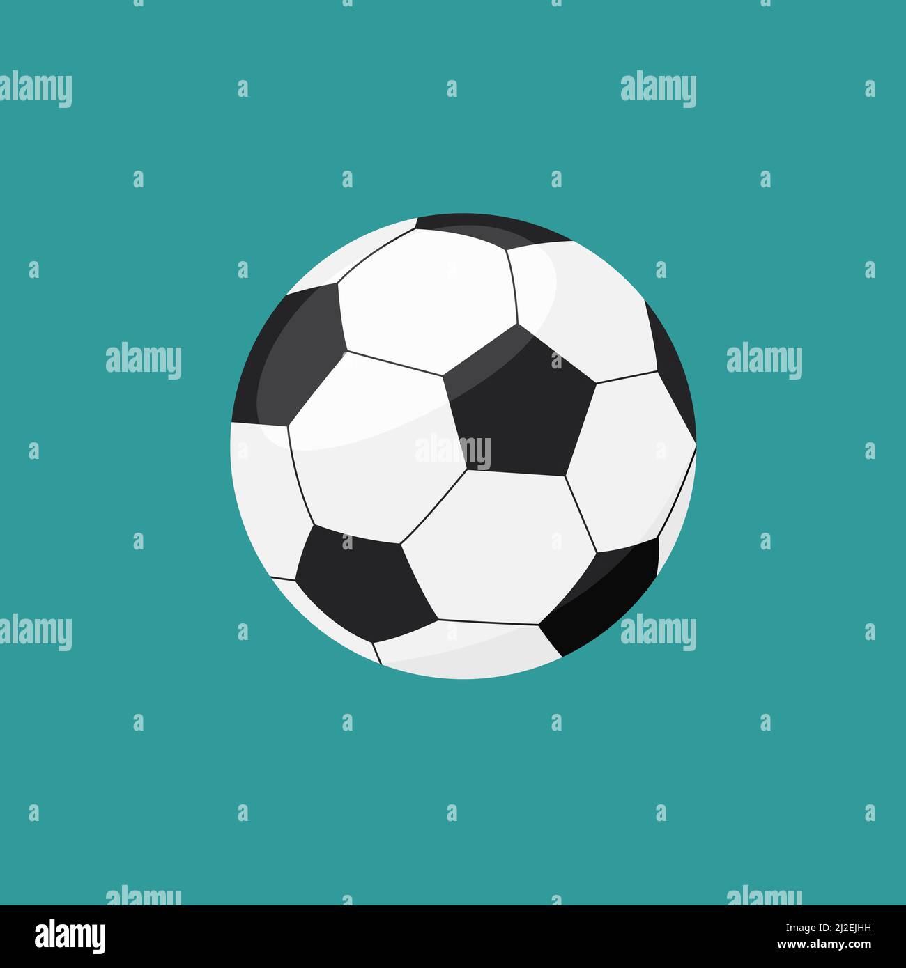 Fußball isoliert. Vektor flache Illustration von Ball für Fußballspiel auf grünem Hintergrund. Stock Vektor