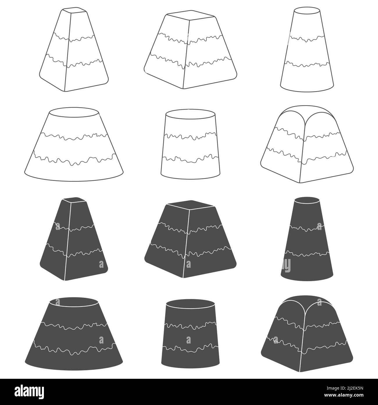 Set mit schwarzen und weißen Illustrationen mit gerösterlichen Osterfeierlichkeiten. Isolierte Vektorobjekte auf weißem Hintergrund. Stock Vektor