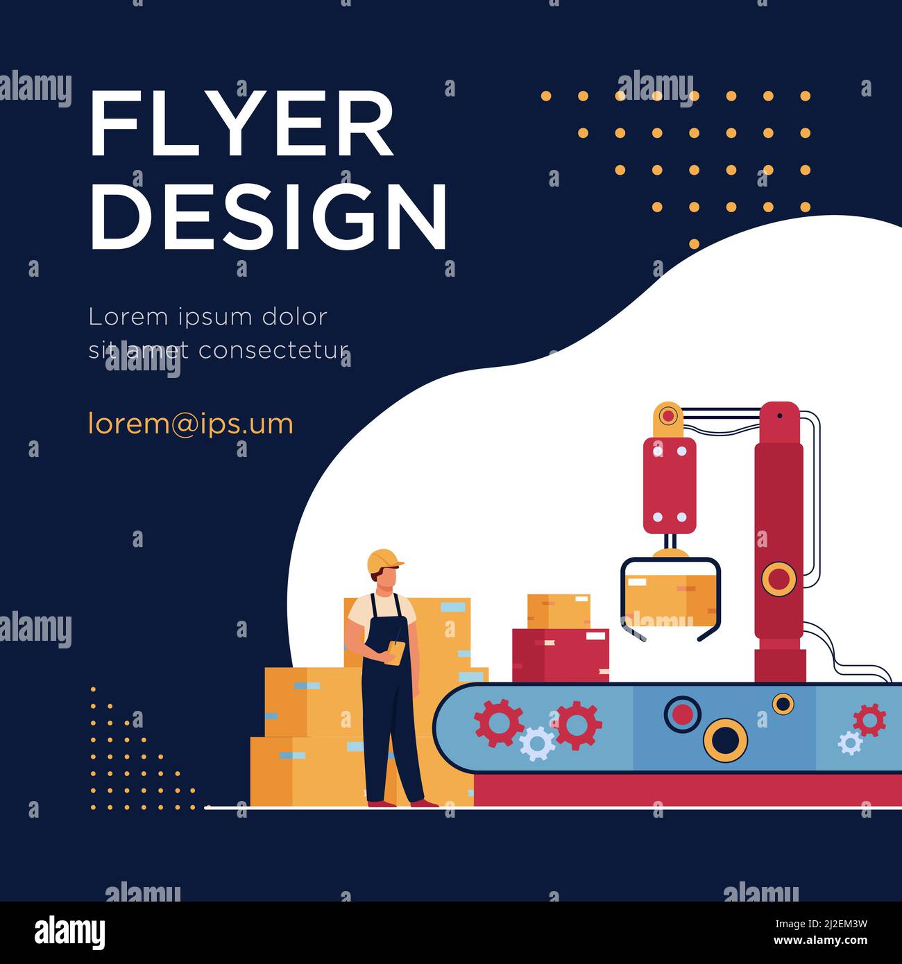 Arbeiter beobachten Förderband mit Boxen isoliert flache Vektor-Illustration. Cartoon Mann im Lager mit Automatisierungsprozess stehen. Herstellung und Fakten Stock Vektor