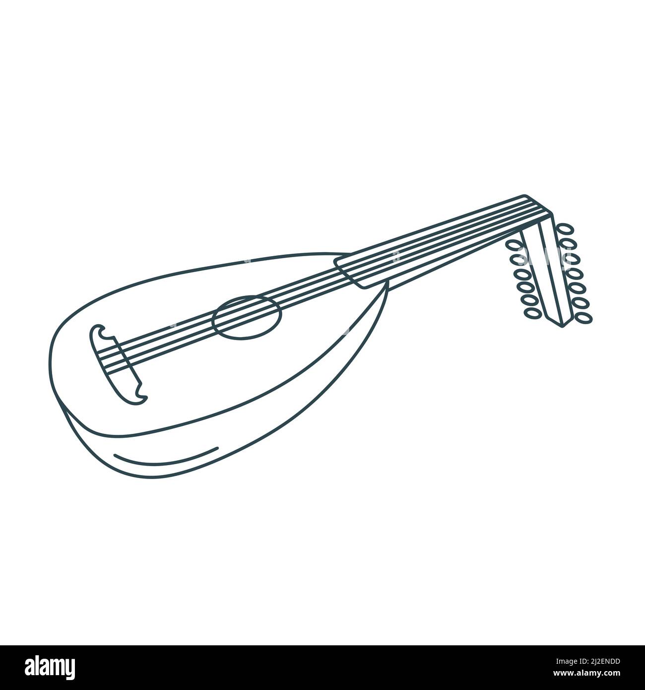 Laute Saitengesäumt gezupft Musikinstrument isoliert Objekt. Solo-Instrument mit schön klingender Musik Vektor Illustration. Icon-Doodle-Stil Stock Vektor