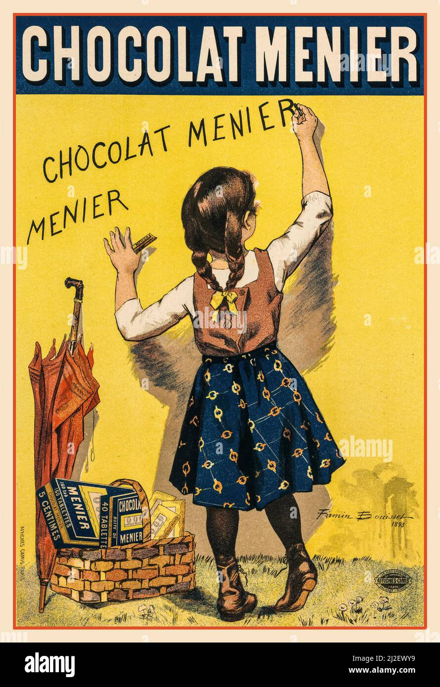 Französisches Vintage-Poster ‘ Chocolat Menier’ les maîtres de l'affiche-Poster Datum 1892 Chromolithographie-Künstler Firmin Bouisset (1859–1925 Stockfoto