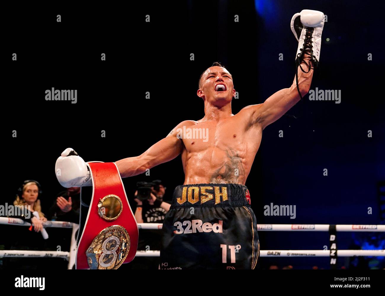 Datei-Foto vom 26-03-2022 von Josh Warrington, der in seinem nächsten Kampf gegen den WBA-Superfedergewichtsmeister Leo Santa Cruz in Amerika antreten will. Ausgabedatum: Freitag, 1. April 2022. Stockfoto