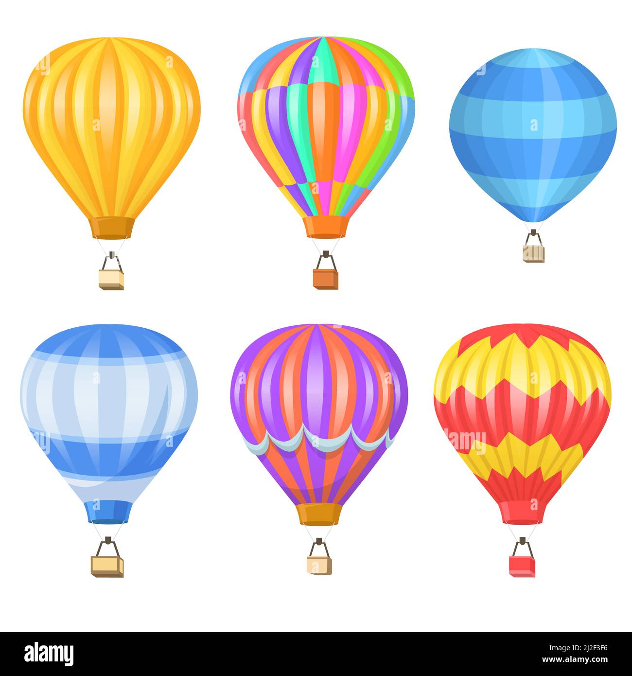 Helle bunte Luftballon flache Bilder eingestellt. Cartoon fliegende Körbe und Ballons mit Heißluft isoliert Vektor Illustration Sammlung. Flug am Himmel Stock Vektor