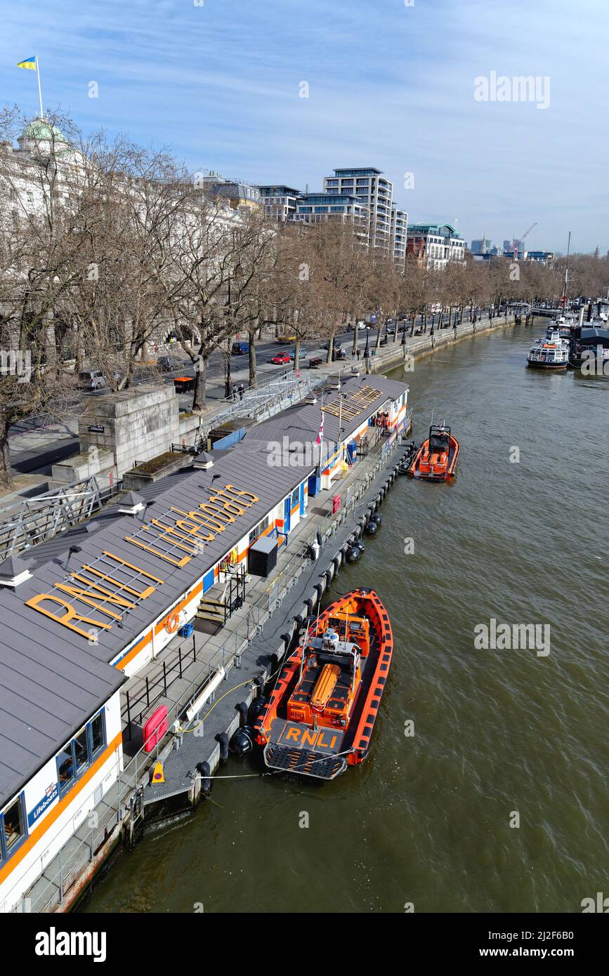 The Tower RNLI, Royal National Lifeboat Institute Rettungsbootstation Victoria Embankment, Zentrum von London, England, Großbritannien Stockfoto