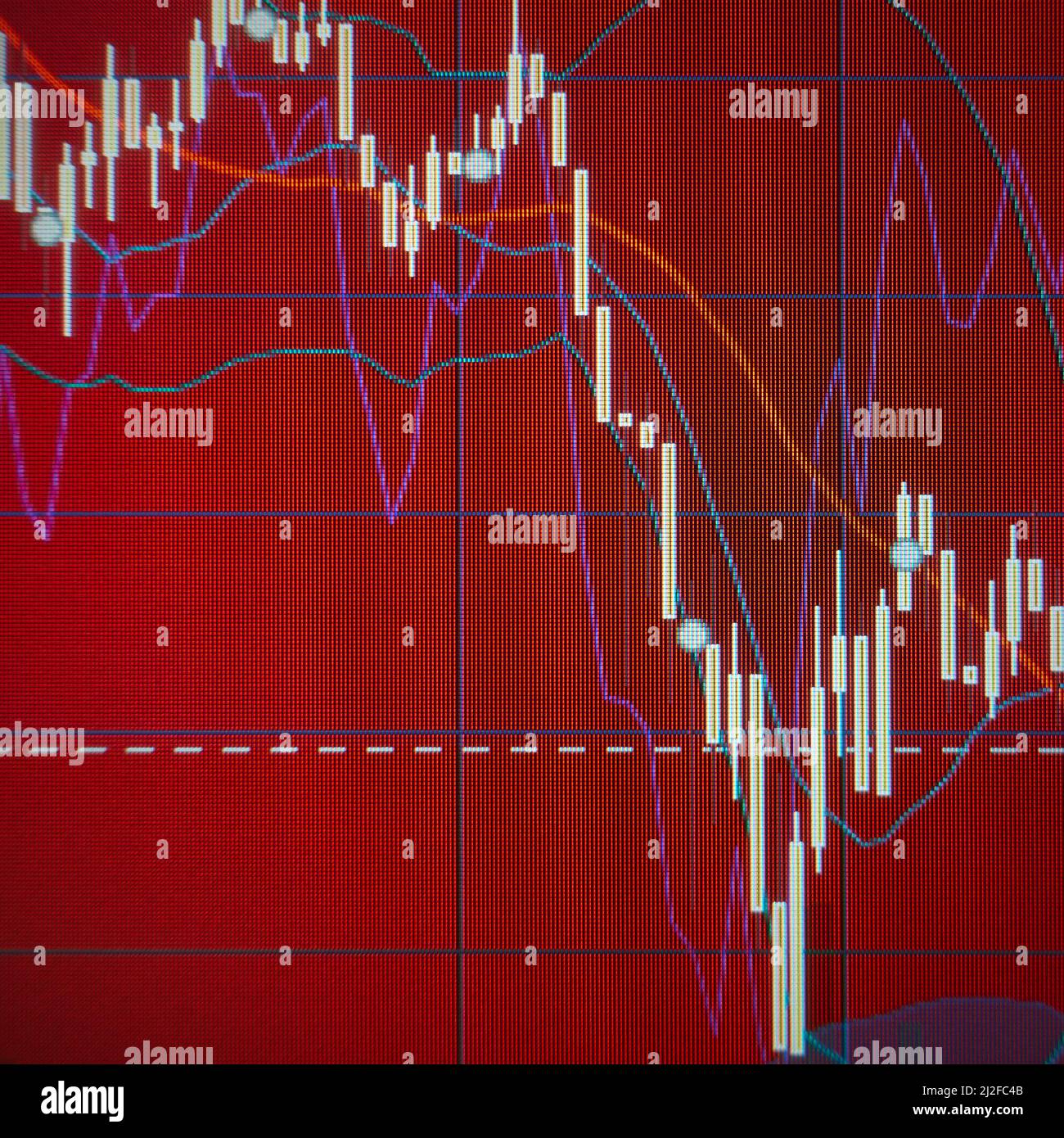 Crash eines Marktes - Aktienmarktgraphen und Diagramme. Finanz- und Geschäftskonzept Stockfoto