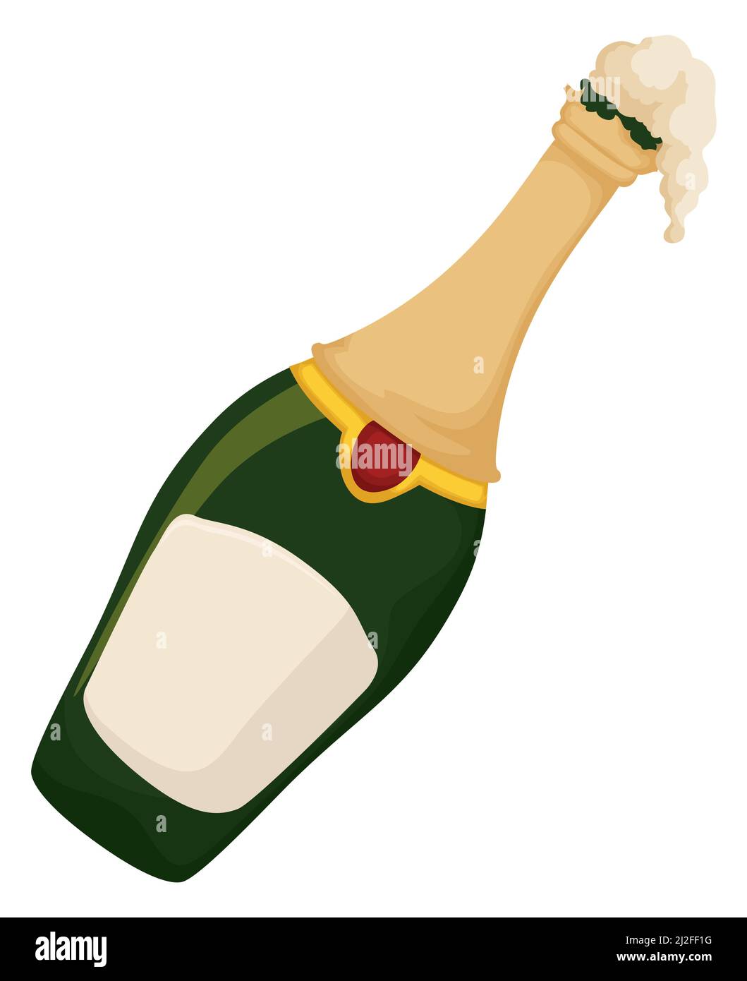 Köstliche schaumige und gelehnte Champagner-Flasche im Cartoon-Stil, bereit, bei besonderen Veranstaltungen begeistert zu werden. Stock Vektor