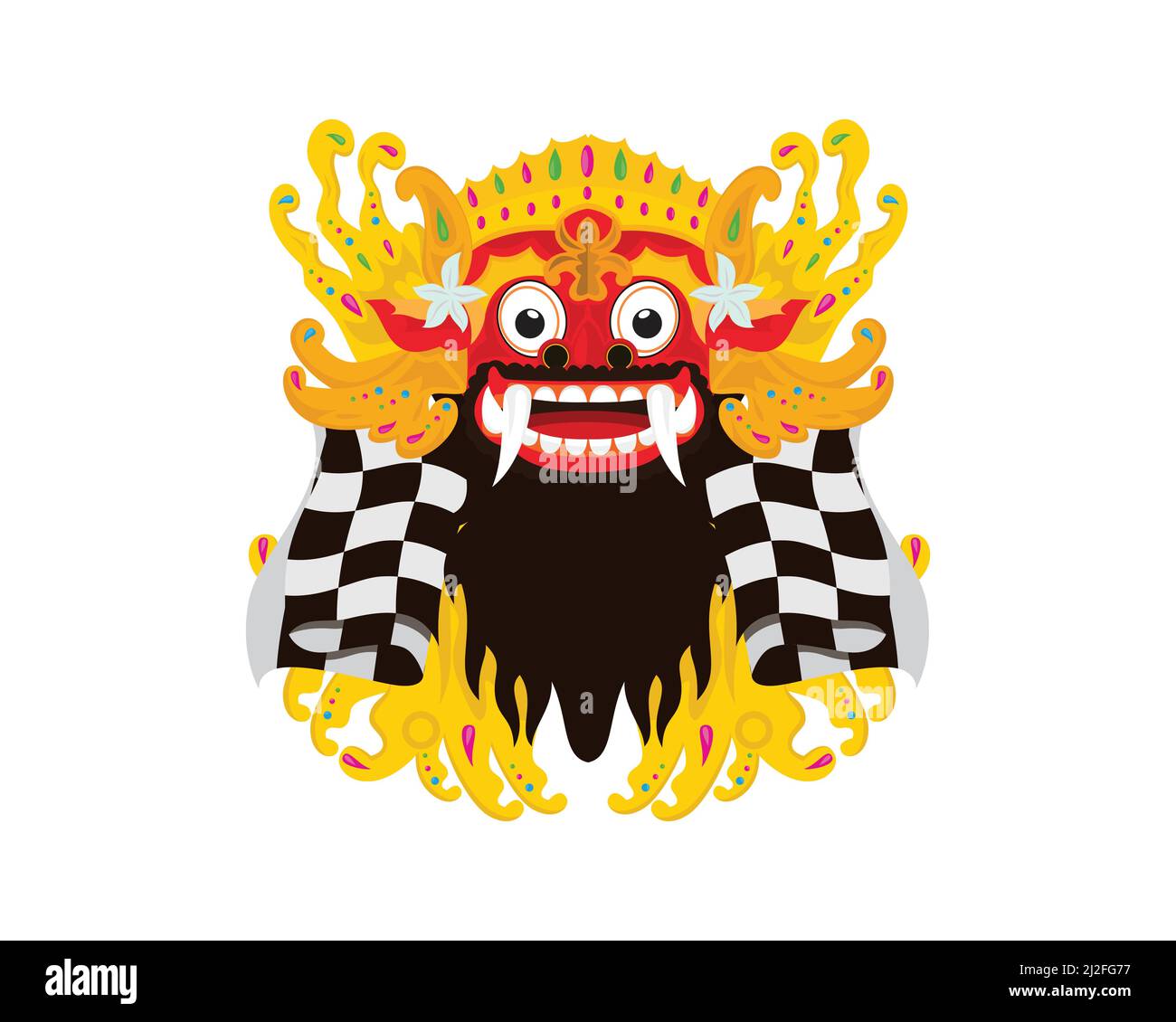 Detaillierte Illustration der indonesischen Kultur oder des traditionellen balinesischen Rituals mit dem Vektor der dekorativen Barong-Maske Stock Vektor