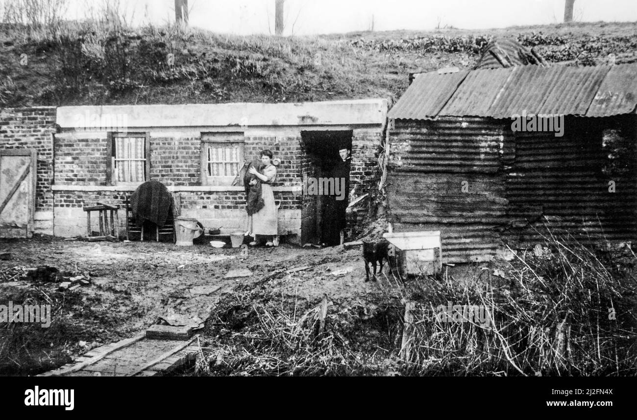 Vorübergehendes Haus für flämische zivile Opfer des ersten Weltkrieges im Jahr 1919 in Ypern/Ieper, Westflandern, Belgien Stockfoto